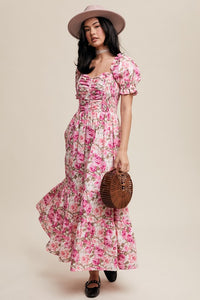 Mulberry Floral Cinched Sweetheart Romantic Maxi Dress