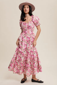 Mulberry Floral Cinched Sweetheart Romantic Maxi Dress