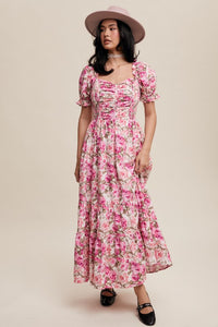 Mulberry Floral Cinched Sweetheart Romantic Maxi Dress