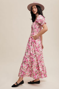 Mulberry Floral Cinched Sweetheart Romantic Maxi Dress