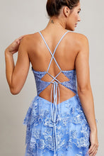 Ice Blue Sleeveless Sweetheart Bustier Corset Ruffle A Line Dress