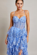 Ice Blue Sleeveless Sweetheart Bustier Corset Ruffle A Line Dress