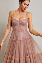 Mauve Strapless Sweetheart Bustier Illusion Top A Line Dress