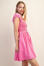 Pink Smocked Sleeveless Cotton Gauze Mini Dress