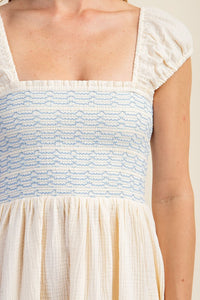 Ivory Smocked Sleeveless Cotton Gauze Mini Dress