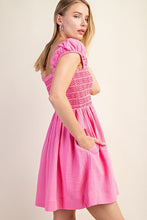 Pink Smocked Sleeveless Cotton Gauze Mini Dress
