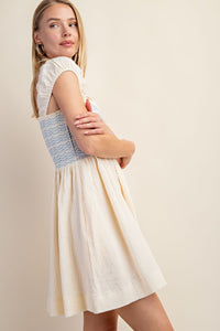 Ivory Smocked Sleeveless Cotton Gauze Mini Dress