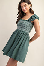 Emerald Green Smocked Sleeveless Cotton Gauze Mini Dress