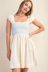 Ivory Smocked Sleeveless Cotton Gauze Mini Dress