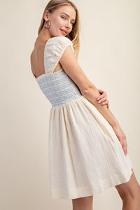 Ivory Smocked Sleeveless Cotton Gauze Mini Dress