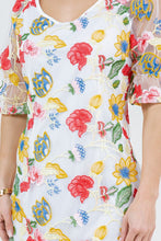 White Floral Embroidery Tulle Dress, Vestido