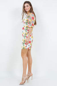 White Floral Embroidery Tulle Dress, Vestido