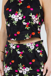 Black Embroidery Set Skirt And Sleeveless Blouse
