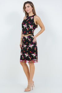 Black Embroidery Set Skirt And Sleeveless Blouse
