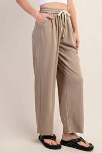 Tan Drawstring Elastic Waistband Pants
