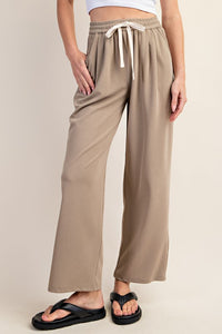 Tan Drawstring Elastic Waistband Pants