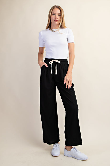 Black Drawstring Elastic Waistband Pants