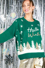 Green Hello Winter Tree Sequin Detail Sweater