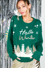 Green Hello Winter Tree Sequin Detail Sweater