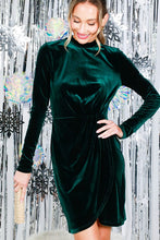 Hunter Green Pin-Tuck Detail Body Con Mini Velvet Dress