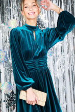 Teal Mock Neck Shirring Waist Velvet Mini Dress