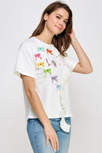 White Ruffle Graphic T Shirt