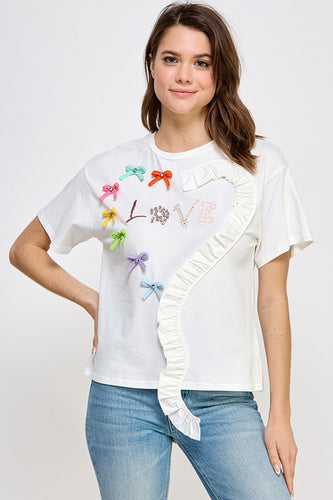 White Ruffle Graphic T Shirt