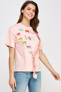 Peach Ruffle Graphic T Shirt