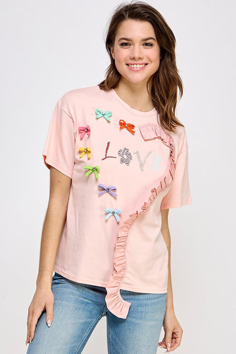 Peach Ruffle Graphic T Shirt