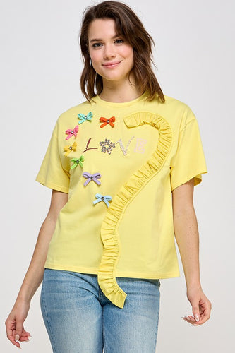 Yellow Ruffle Graphic T Shirt