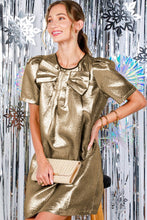 Gold Bow Detail Metallic Mini Dress