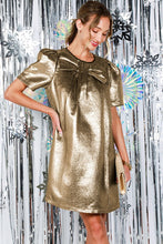 Gold Bow Detail Metallic Mini Dress
