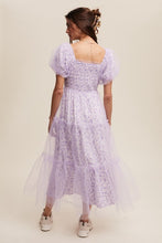 Lilac Floral Print And Mesh Puff Sleeve Maxi Dress