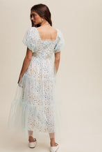 Mint Floral Print And Mesh Puff Sleeve Maxi Dress