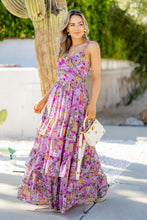 Lavender Print Chiffon Maxi Dress