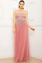 Mauve Glittered And Rhinestone Tubetop Maxi Dress