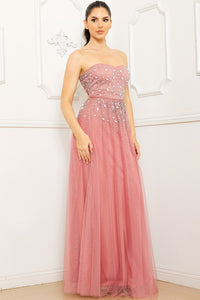 Mauve Glittered And Rhinestone Tubetop Maxi Dress