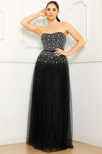 Black Glittered And Rhinestone Tubetop Maxi Dress