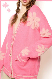 Flamingo Oversized Floral Pattern Button Down Cardigan
