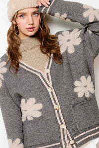 Pebble Oversized Floral Pattern Button Down Cardigan