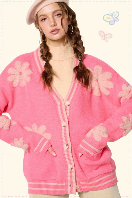 Flamingo Oversized Floral Pattern Button Down Cardigan