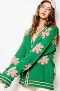 Clover Oversized Floral Pattern Button Down Cardigan