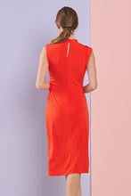 Orange Mock Neck Side Slit Jersey Midi Dress