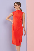 Orange Mock Neck Side Slit Jersey Midi Dress
