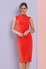 Orange Mock Neck Side Slit Jersey Midi Dress