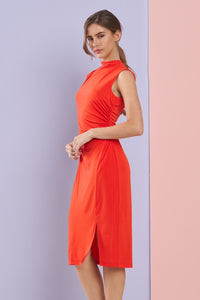 Orange Mock Neck Side Slit Jersey Midi Dress