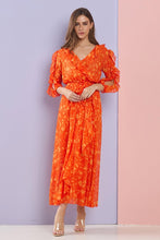 Orange Multi Floral Ruffle Sleeves And Neck Chiffon Maxi Dress