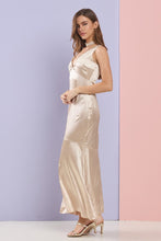 Champagne Gorgeous V Neck Mermaid Satin Maxi Dress