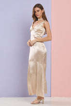 Champagne Gorgeous V Neck Mermaid Satin Maxi Dress