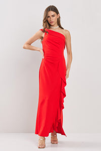 maxi dress with ruffles at the bottom Santiago Cut-Out Ruffle Maxi Dress White
